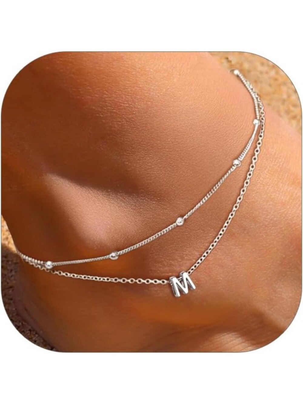 Waterproof 925 Sterling Silver Initial Ankle Bracelets for Women, Adjustable
